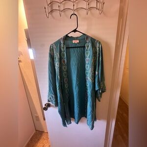 Teal Embroidered Women's Kimono